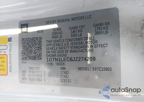 2018 GMC Sierra 1500 из США, поврежденный, VIN 1GTN1LEC6JZ274209